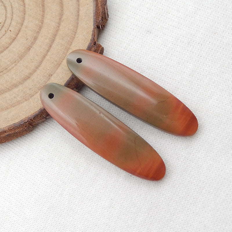 Paire de boucles d'oreilles en pierres précieuses de jaspe rouge naturel, 35 x 10 x 4 mm, 4,9 g