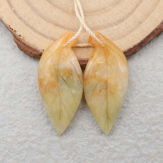 Natural Amazonite Carved leaf Earring Beads 32x14x4mm, 5g