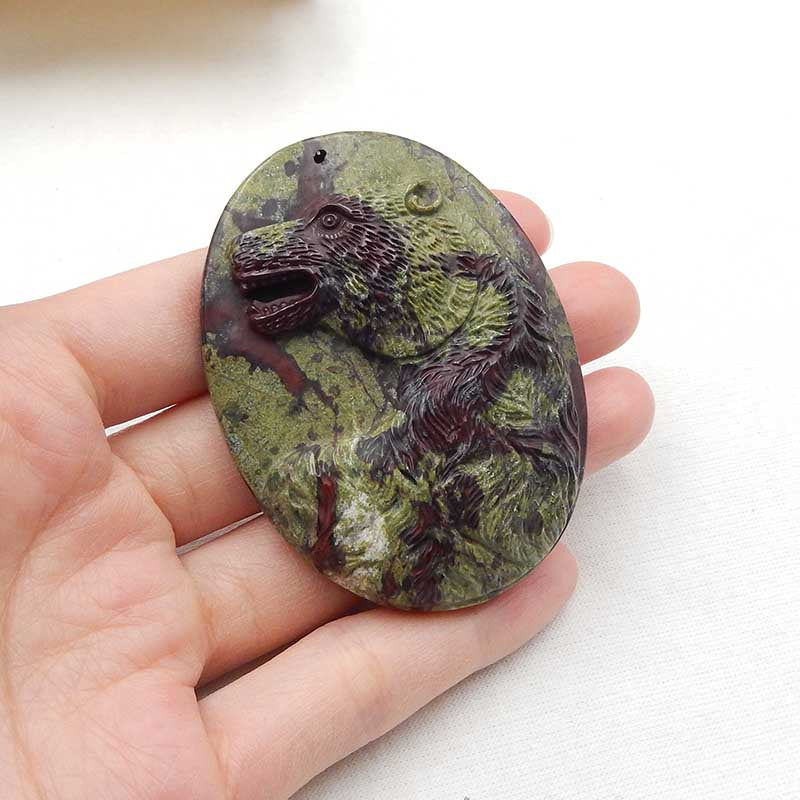 Natural Dragon Blood Stone Carved bear Pendant Bead 63x42x11mm, 59.3g