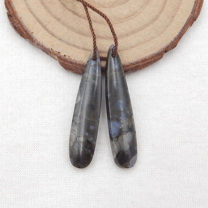 Boucles d'oreilles en pierres précieuses de Larvikite naturelle, paire de boucles d'oreilles en pierres précieuses, 38X8X4mm, 4.3g