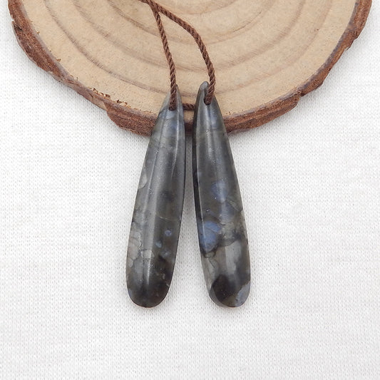 Natural Larvikite Earring Beads 38X8X4mm, 4.3g