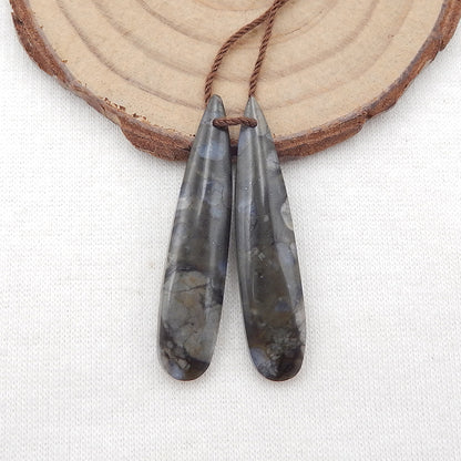 Boucles d'oreilles en pierres précieuses de Larvikite naturelle, paire de boucles d'oreilles en pierres précieuses, 38X8X4mm, 4.3g