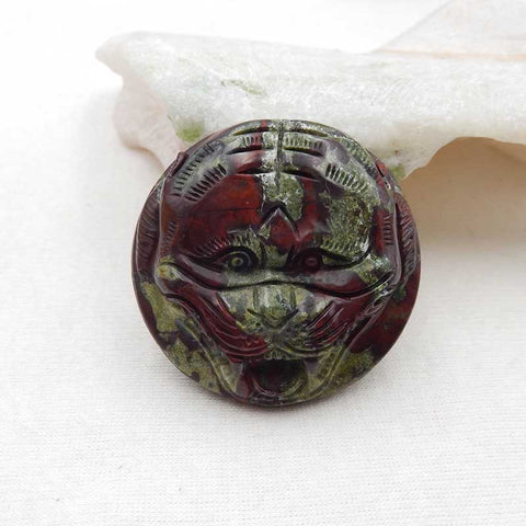 Natural Dragon Blood Stone Carved tiger head Pendant Bead 45x45x15mm, 48.4g