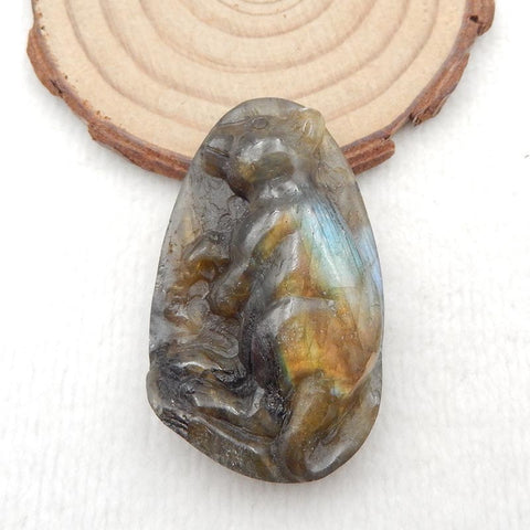 Natural Labradorite Carved animal Pendant Bead 48x31x10mm，22.9g