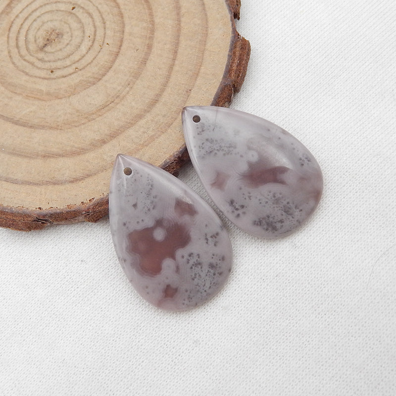 天然紫色蕾丝玛瑙钻孔耳环一对，27x18x3mm，5.1g