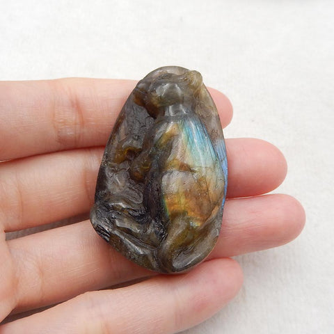 Natural Labradorite Carved animal Pendant Bead 48x31x10mm，22.9g