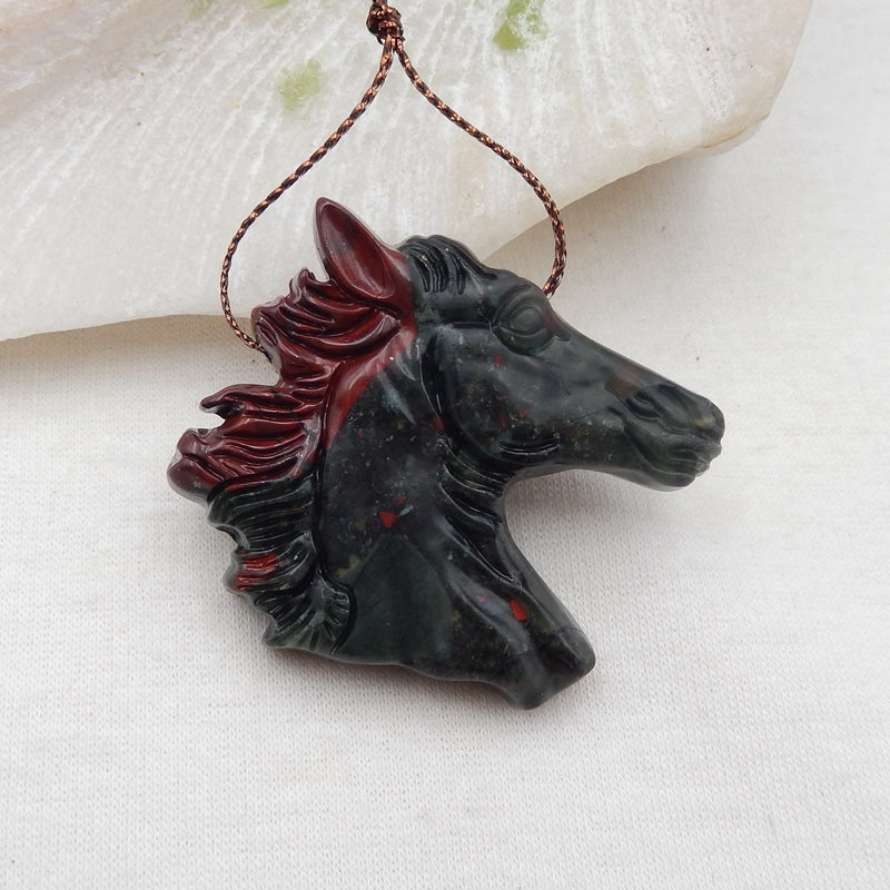 Natural Gemstone Horse Head Pendant Beads 44x39x9mm