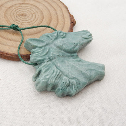 Natural Wave Jasper Carved horse head Pendant Bead 38x43x9mm, 22.0g