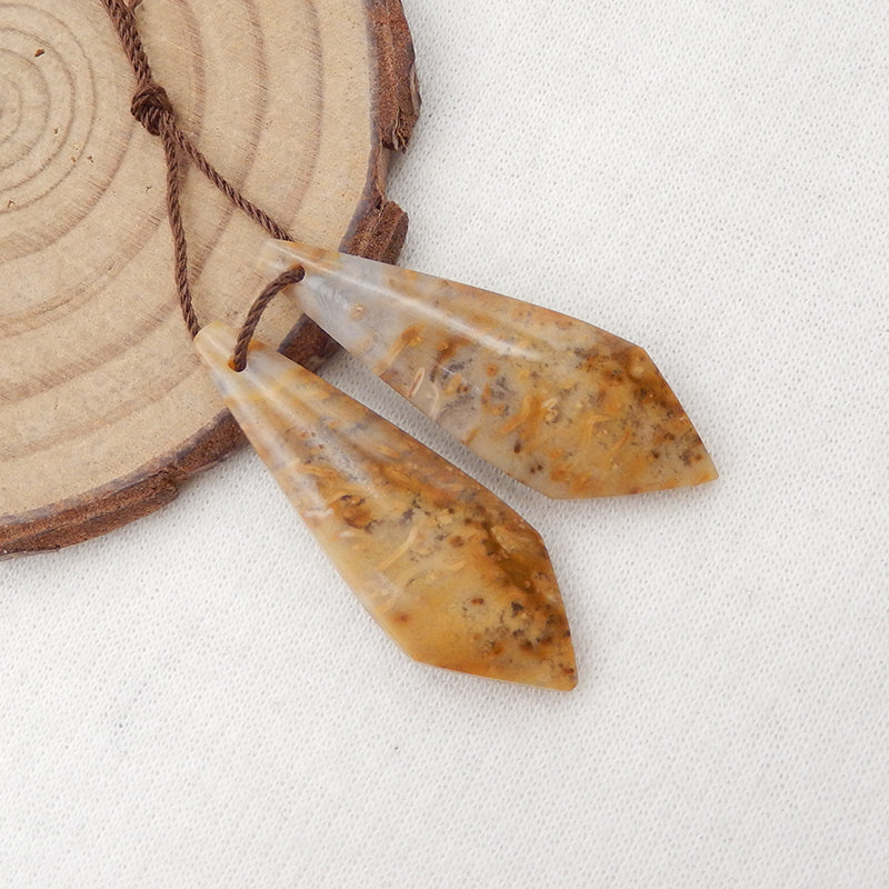 天然棕榈化石领带形耳环一对，36x12x5mm，6.4g