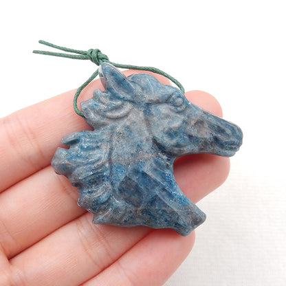 Natural Blue Apatite Carved horse head Pendant Bead 40x43x9mm, 27.1g