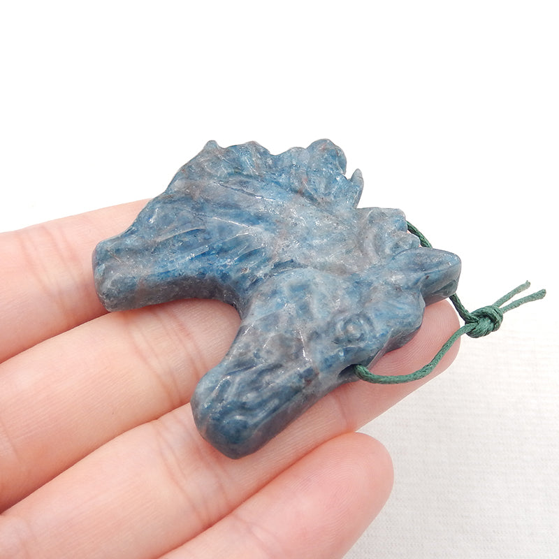 Natural Blue Apatite Carved horse head Pendant Bead 40x43x9mm, 27.1g