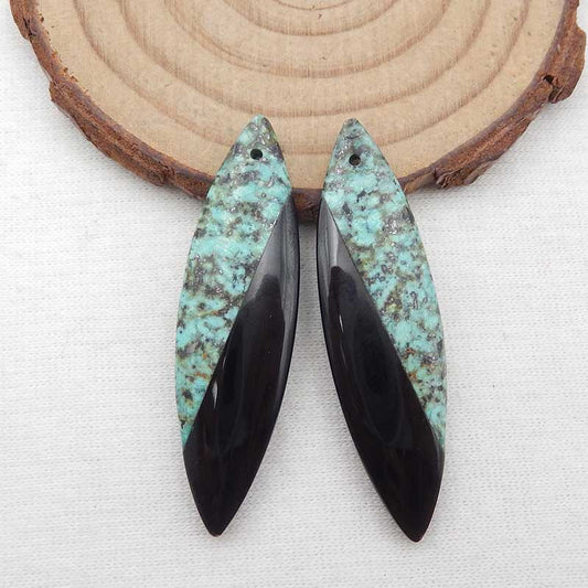 Intarsia of African Turquoise and Obsidian Earring Beads 44x12x4mm, 7.4g