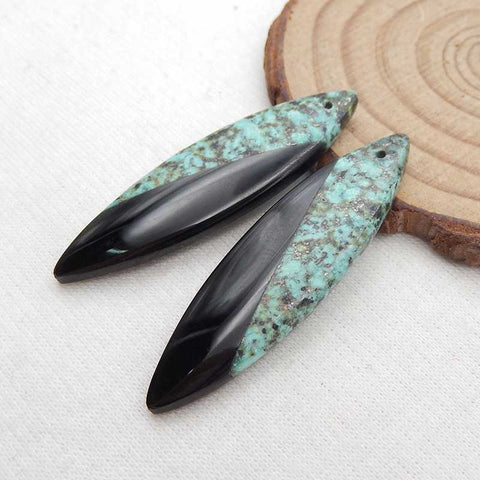 Intarsia Of African Turquoise And Obsidian Earring Beads 44x12x4mm, 7.4g