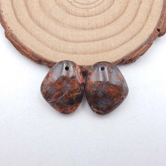 Paire de boucles d'oreilles percées en jaspe champignon naturel, 17 x 15 x 6 mm, 4,5 g