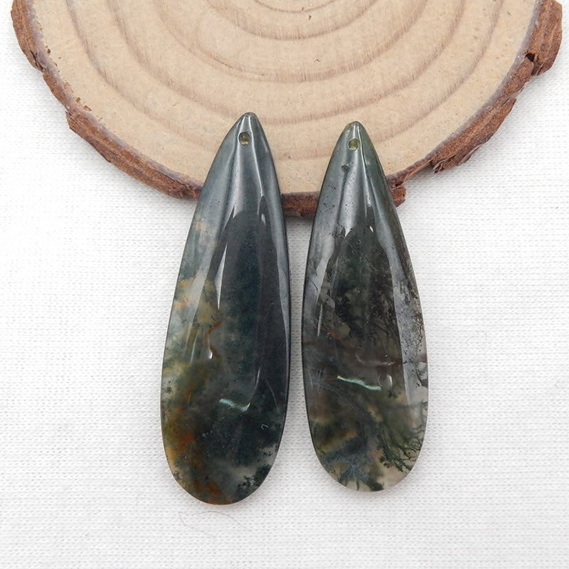 Natural Moss Agate Earring Beads 43x14x5mm, 10.3g