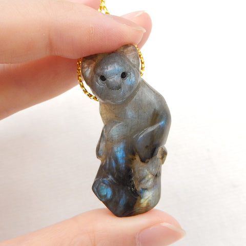 Natural Labradorite Carved koala Pendant Bead 45x22x10mm, 14.9g