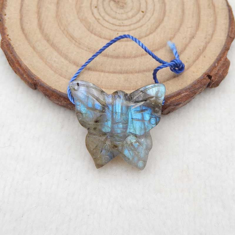 Natural Labradorite Carved butterfly Pendant Bead 21x23x5mm, 3.5g