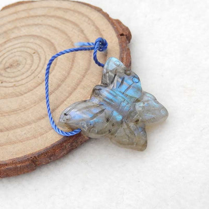 Natural Labradorite Carved butterfly Pendant Bead 21x23x5mm, 3.5g