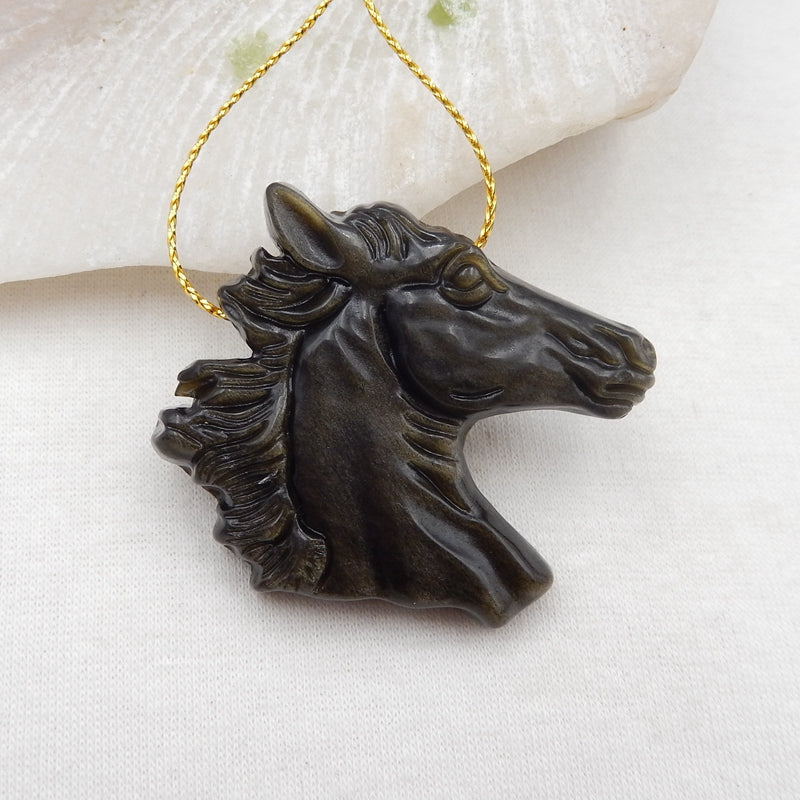 Natural Gemstone Horse Head Pendant Beads 44x39x9mm