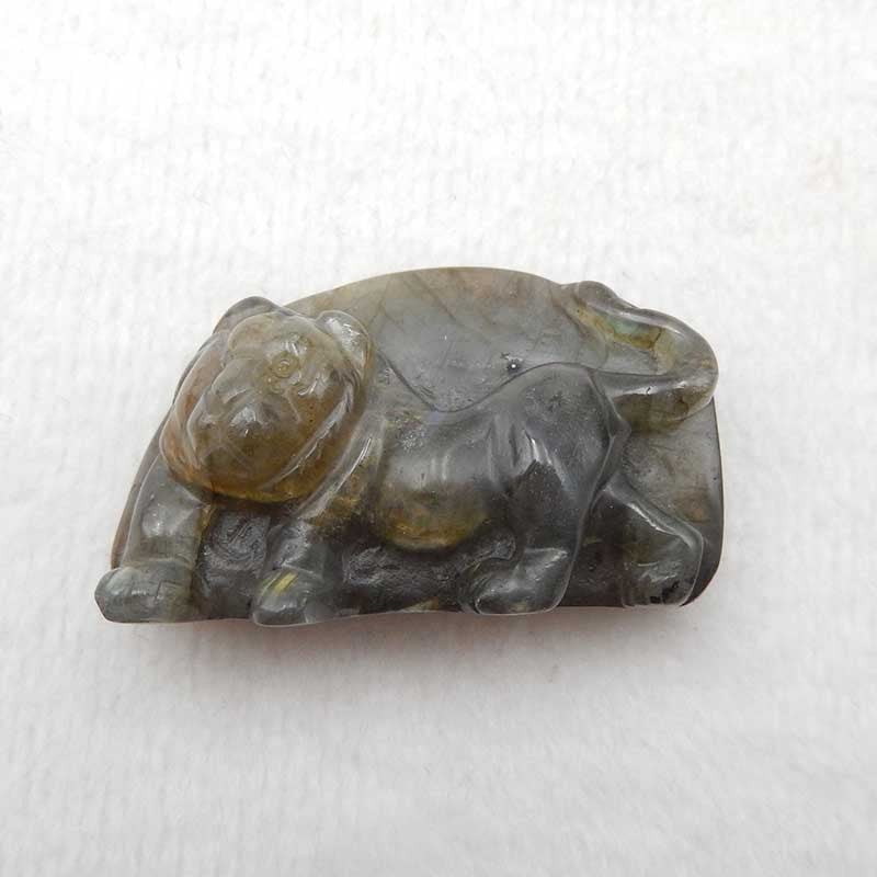 Cabochon de lion en pierre précieuse de labradorite sculptée, 42 x 24 x 16 mm, 20,9 g