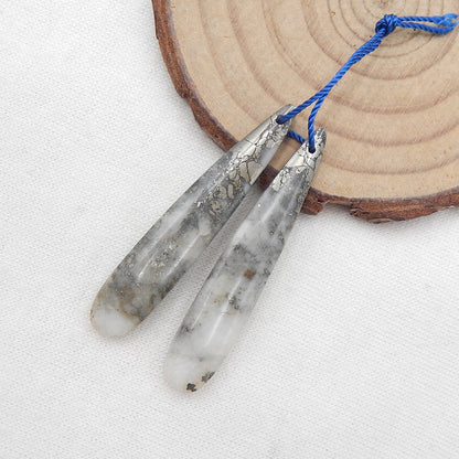 Natural White Quartz with Pyrite Earring Beads 43X8X5mm, 6.4g