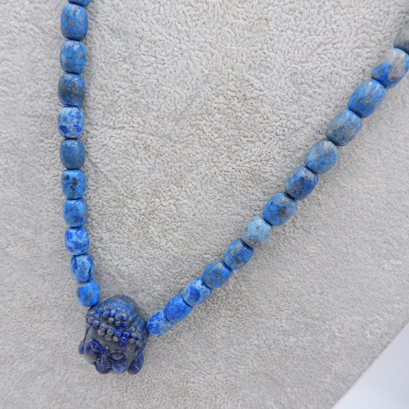 Colliers de pierres précieuses Lapis Lazuli à 1 brin, collier pendentif en pierres précieuses tête de bouddha, collier réglable,