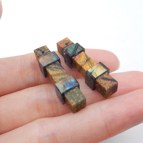 Intarsia of Red Creek Jasper And Labradorite Earring Beads 33x8mm, 8.1g