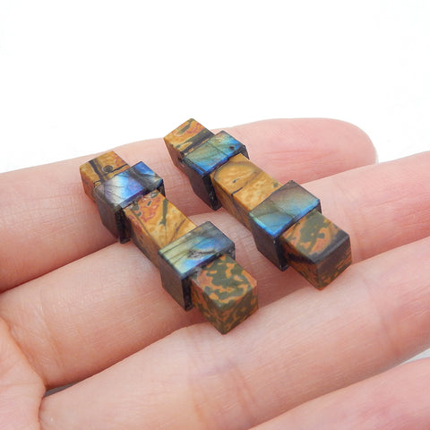 Intarsia of Red Creek Jasper And Labradorite Earring Beads 33x8mm, 8.1g