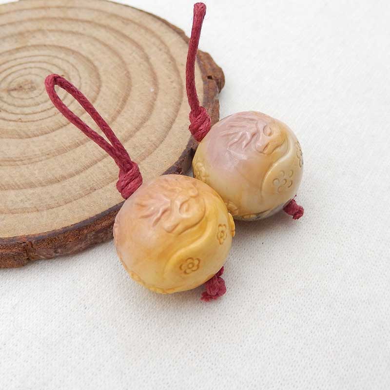 Nouveau design Paire de boucles d'oreilles en pierres précieuses Mookaite Jasper Cerf sculpté, Boucles d'oreilles en fleurs sculptées, 16X16mm, 11.4g