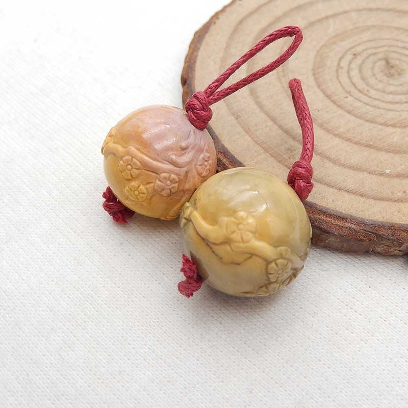 Nouveau design Paire de boucles d'oreilles en pierres précieuses Mookaite Jasper Cerf sculpté, Boucles d'oreilles en fleurs sculptées, 16X16mm, 11.4g