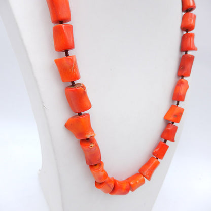 Natural Barnboo Coral Jewelry Necklace, 925 Silver Buckle, 1 Strand, 20 inch, 77.5g