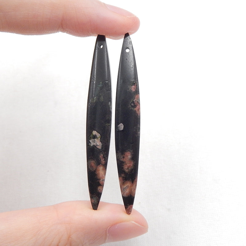 Paire de boucles d'oreilles en obsidienne flocon de neige, pierre pour la fabrication de boucles d'oreilles, 55x8x3mm, 5.4g