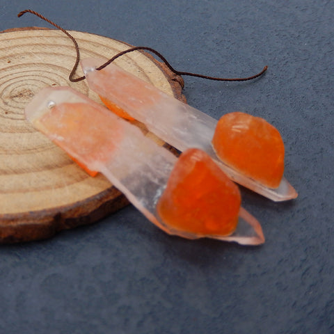 Intarsia of White Quartz and Red Agate Earring Beads 44X11X11mm, 10.2g