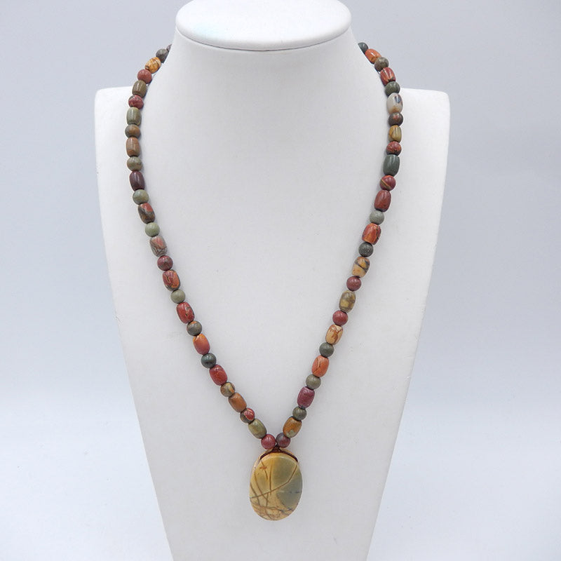 1 Strand Multi-Color Picasso Jasper Gemstone Necklaces,Oval Beads Gemstone Pendant Necklace, Adjustable Necklace