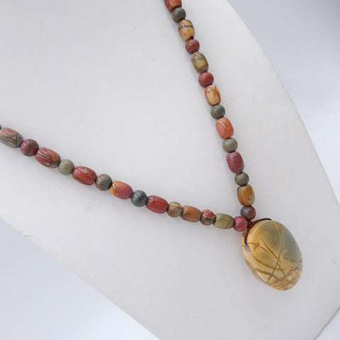1 Strand Multi-Color Picasso Jasper Gemstone Necklaces,Oval Beads Gemstone Pendant Necklace, Adjustable Necklace