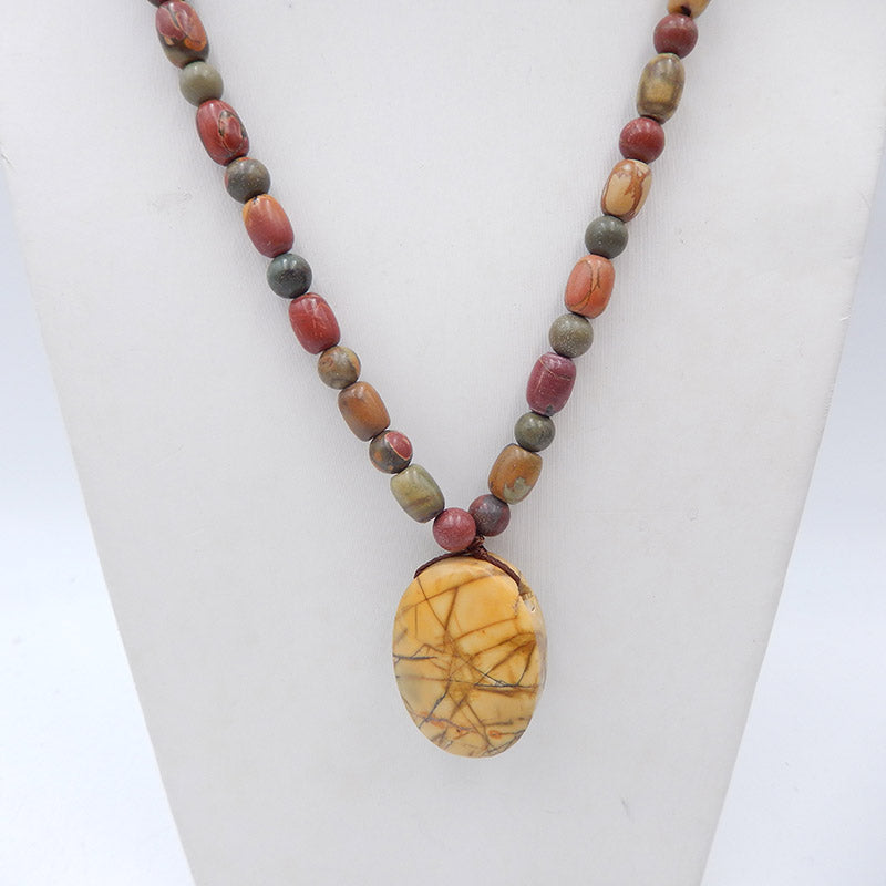 1 Strand Multi-Color Picasso Jasper Gemstone Necklaces,Oval Beads Gemstone Pendant Necklace, Adjustable Necklace