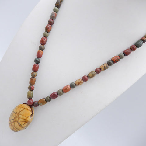1 Strand Multi-Color Picasso Jasper Gemstone Necklaces,Oval Beads Gemstone Pendant Necklace, Adjustable Necklace