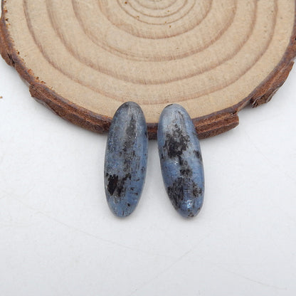 Paire de cabochons en pierres précieuses de cyanite bleue naturelle, 22 x 8 x 4 mm, 3,3 g