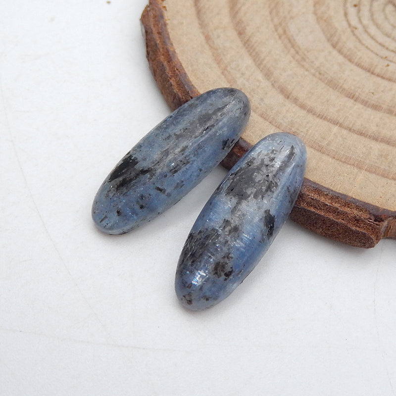 Paire de cabochons en pierres précieuses de cyanite bleue naturelle, 22 x 8 x 4 mm, 3,3 g