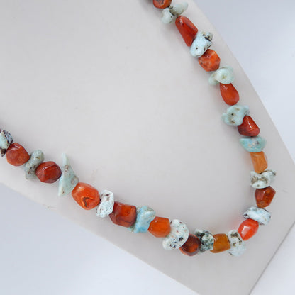 Natural Raw Larimar And Red Agate Gemstone Necklace,Jewelry Necklace ,Adjustable Necklace