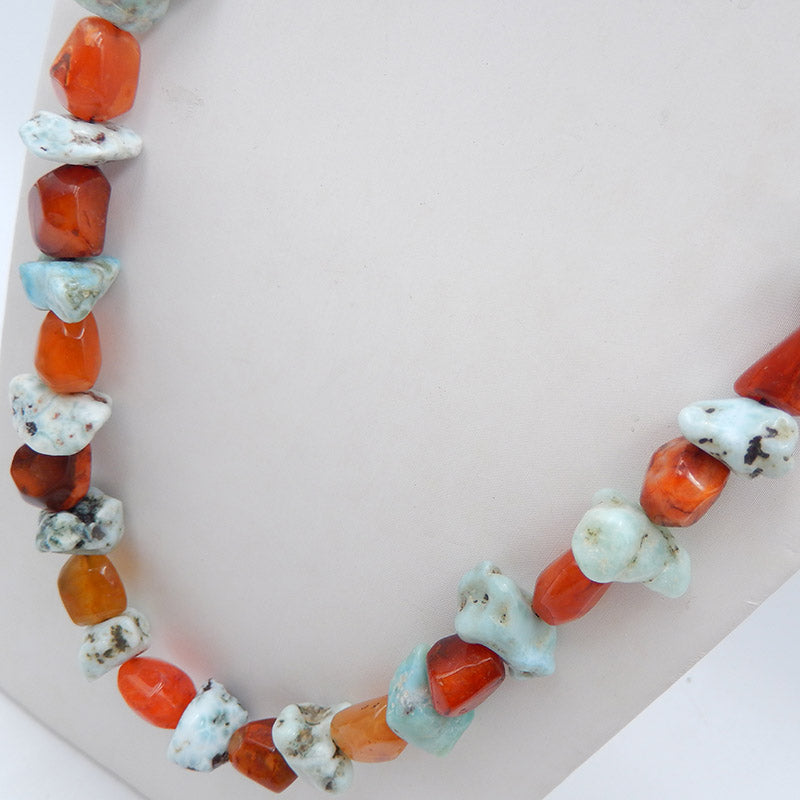 Natural Raw Larimar And Red Agate Gemstone Necklace,Jewelry Necklace ,Adjustable Necklace
