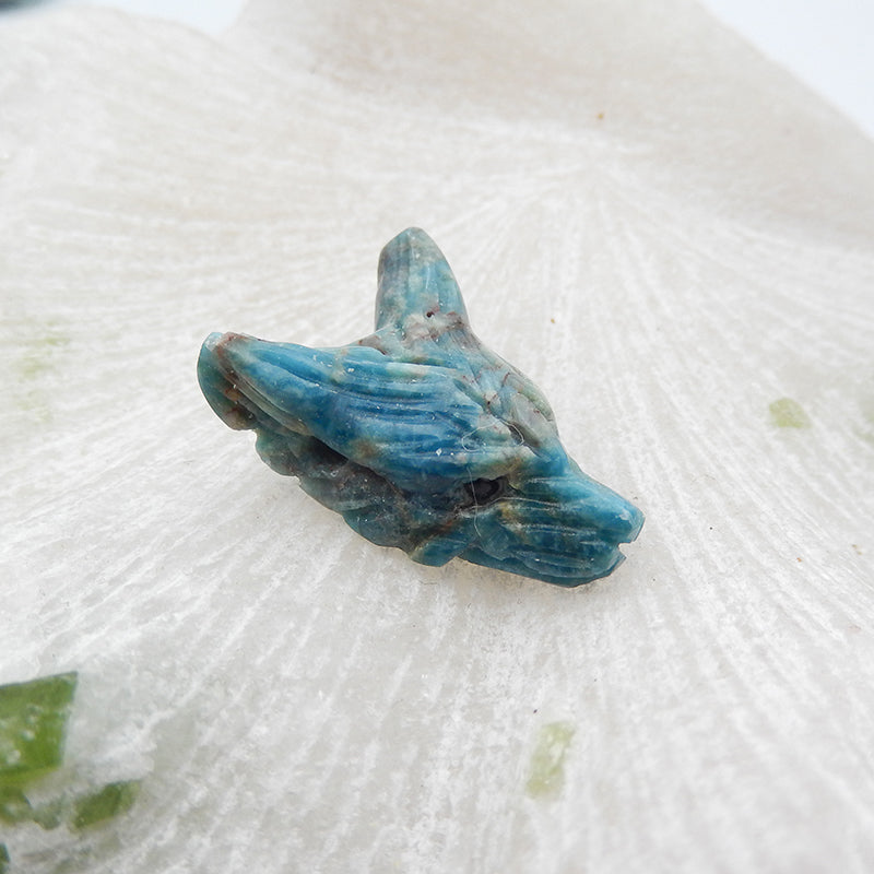 Natural Blue Apatite Carved wolf head  Pendant Bead 23x16x8mm, 3.8g