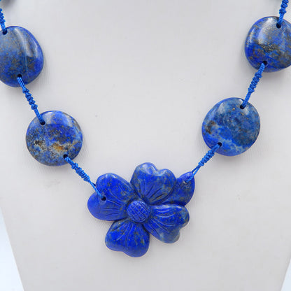 1 Strand Lapis Lazuli Gemstone Necklaces,Flower Gemstone Pendant Necklace, Adjustable Necklace, 16-30 inch, 47.5g