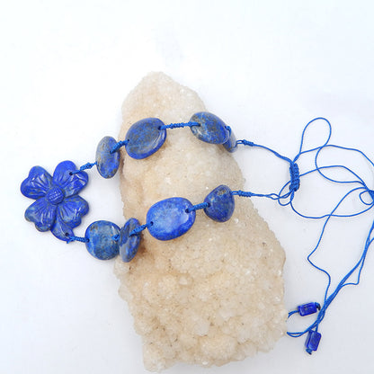 1 Strand Lapis Lazuli Gemstone Necklaces,Flower Gemstone Pendant Necklace, Adjustable Necklace, 16-30 inch, 47.5g