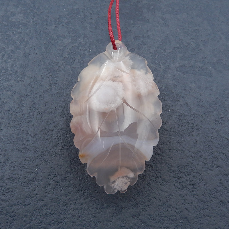 Natural Cherry Blossom Agate Carved frog Pendant Bead 55X33X23mm, 38.0g