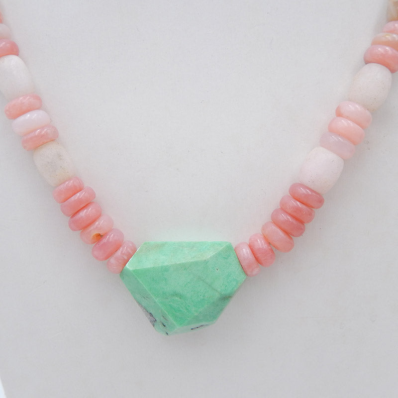 天然粉红色蛋白石宝石项链，绿松石吊坠首饰项链，可调节项链。