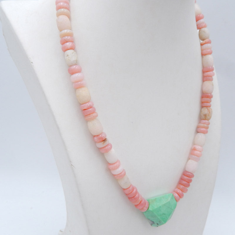 天然粉红色蛋白石宝石项链，绿松石吊坠首饰项链，可调节项链。