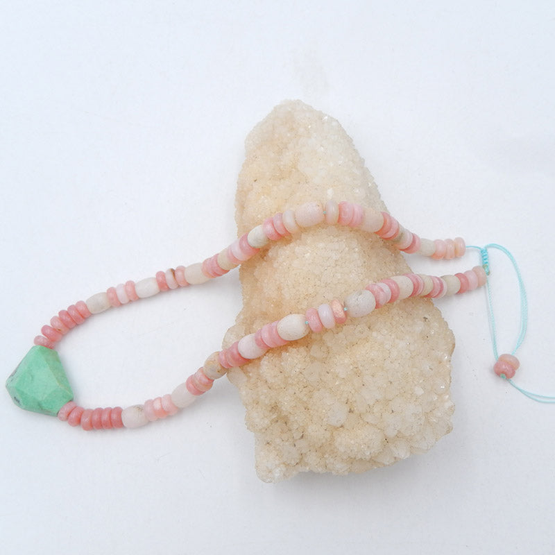 Natural Pink Opal Gemstone Necklace,Turquoise Pendant Jewelry Necklace ,Adjustable Necklace.