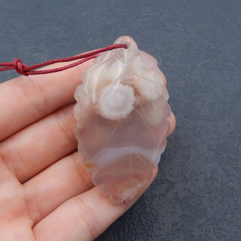 Natural Cherry Blossom Agate Carved frog Pendant Bead 55X33X23mm, 38.0g