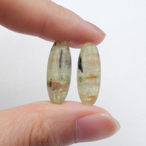 Natural Green Kyanite Cabochons Paired 22x8x4mm, 3.1g